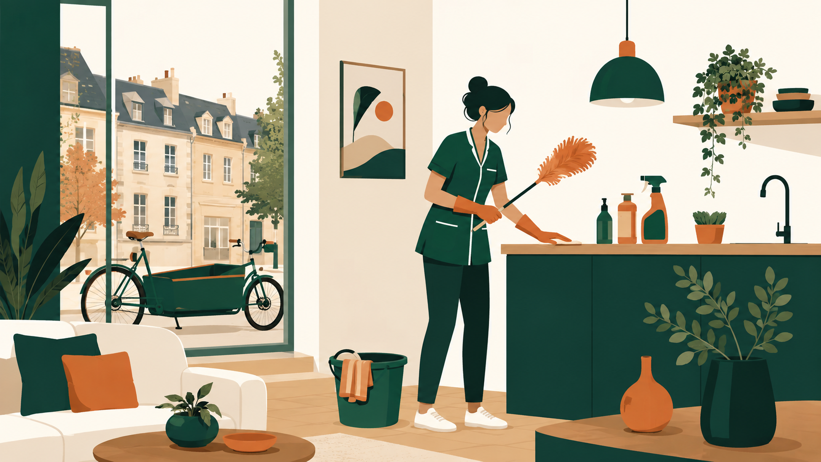 Ménage à domicile à Metz par Libéko : intervention à vélo cargo, produits éco-responsables